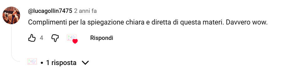 @lucagollin7475: Complimenti per la spiegazione chiara e diretta di questa materi. Davvero wow.